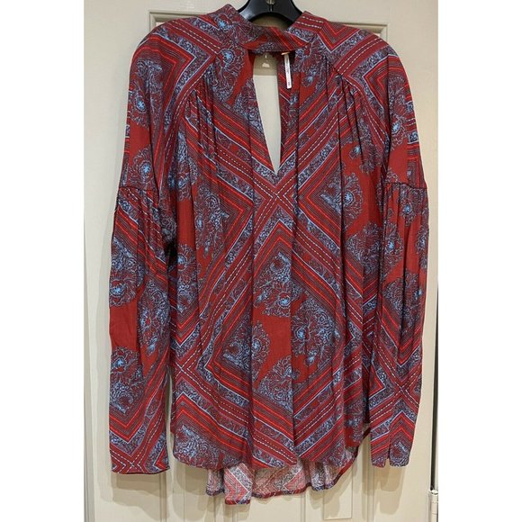 Free People Walking On A Dream Printed Tunic XS Cutout Bohemian Festival Blouse - Picture 3 of 8